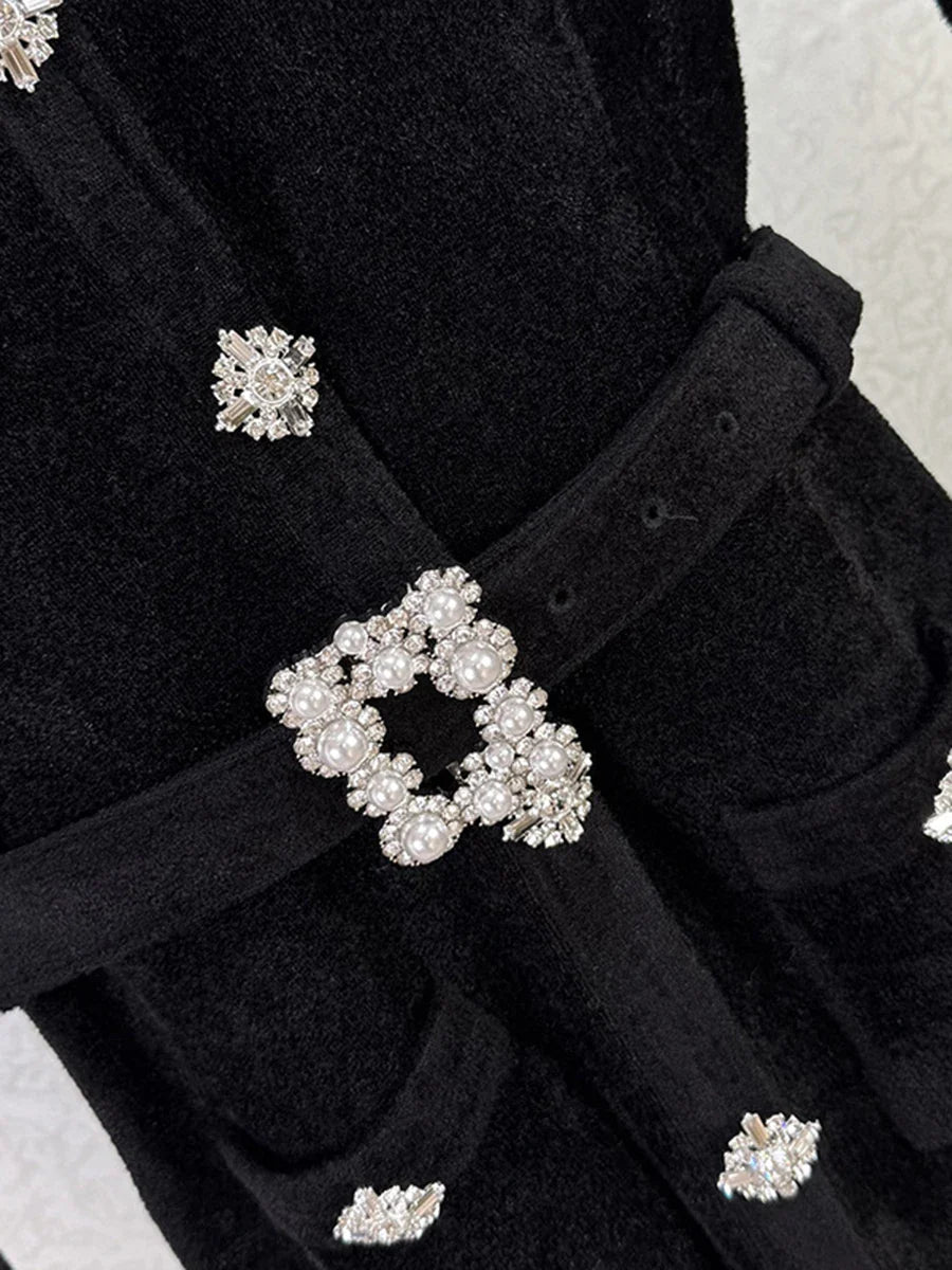 Round Neck Long Sleeve Diamond Button Lace Trim Mini Dress