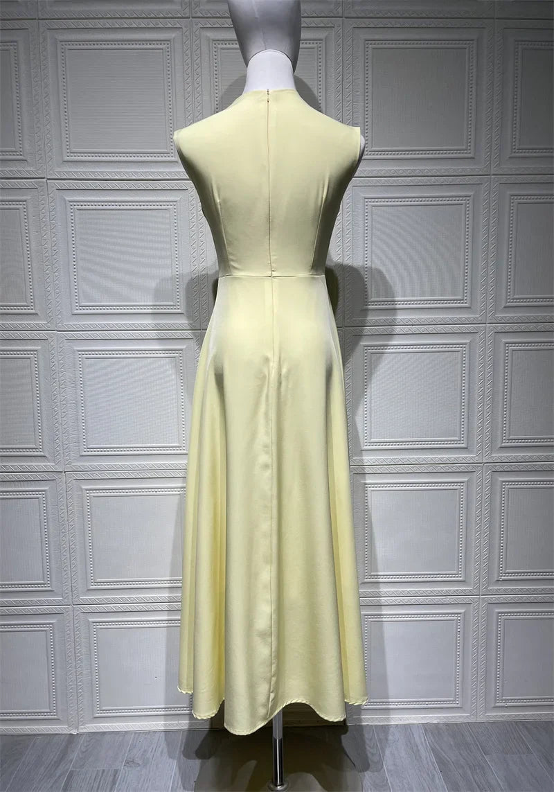 Light Yellow A-Line Maxi Dress | Sleeveless O-Neck Elegant Gown