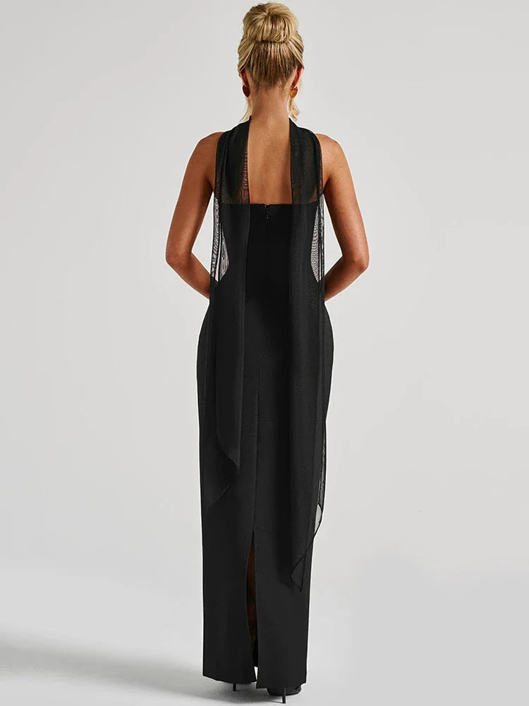 Scarf Collar Strapless Maxi Dress - Backless Bodycon Club & Party
