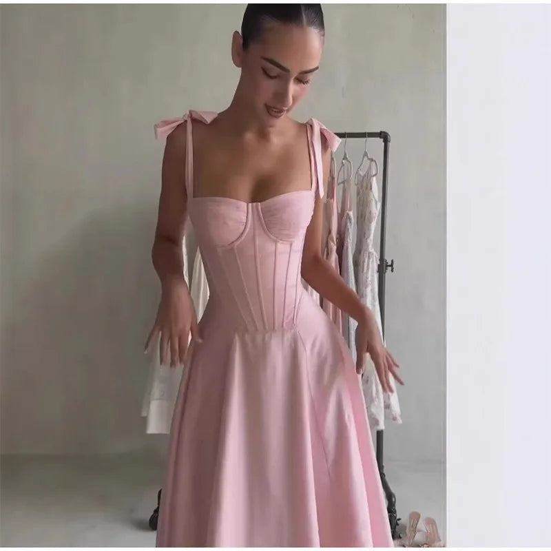 Pink Strap Maxi Dress - Chic Solid Summer Evening Party