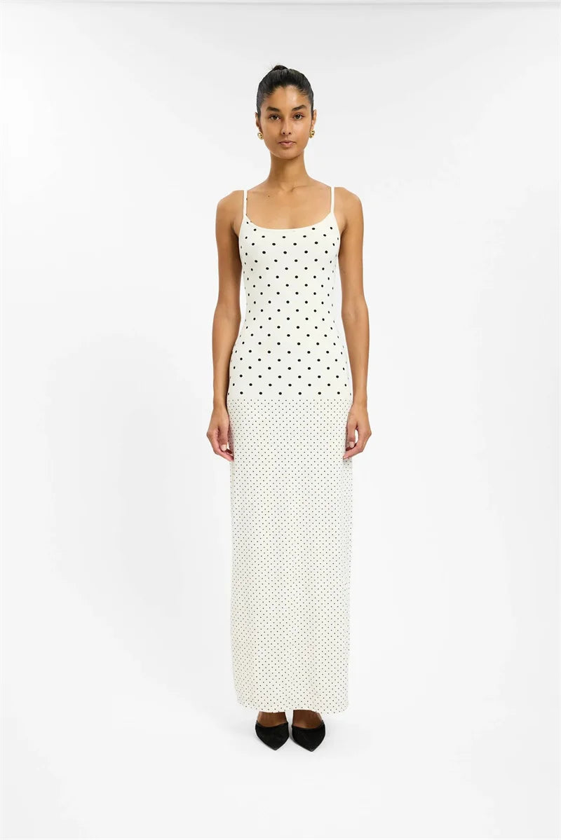 Spaghetti Strap Polka-Dot Slip Maxi Dress