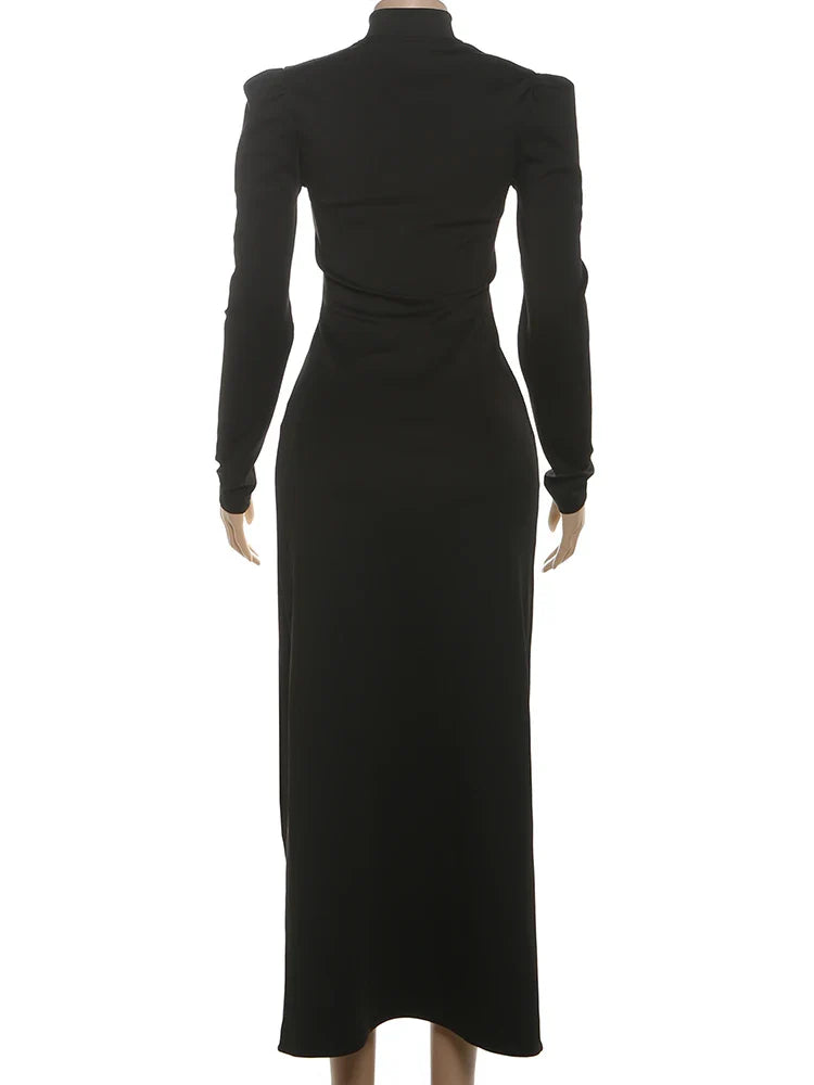 Long Sleeve 3D Rose Cut Out Maxi Dress