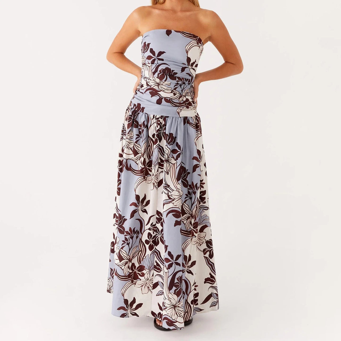 Floral Strapless Maxi Dress | A-Line Summer Beachwear