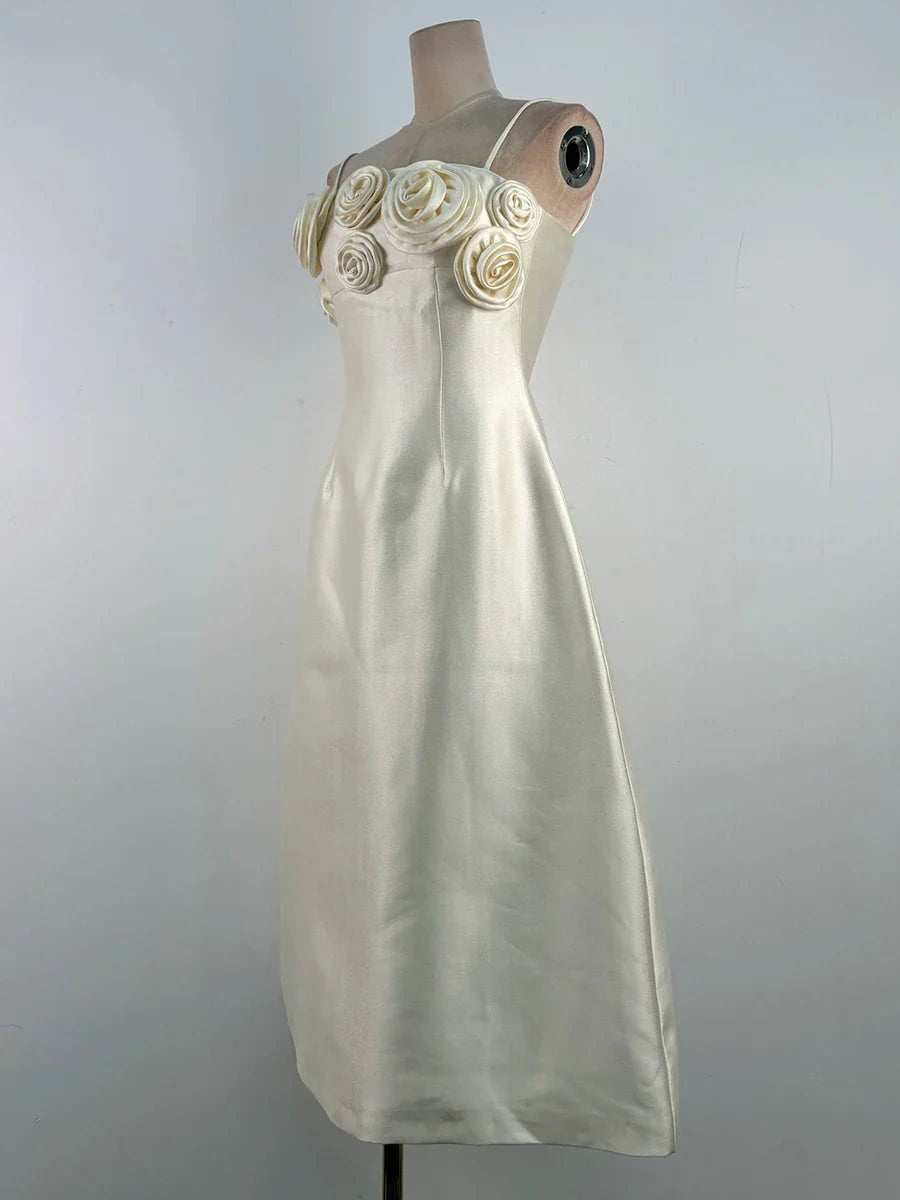 Apricot Strapless 3D Flower A-Line Maxi Dress