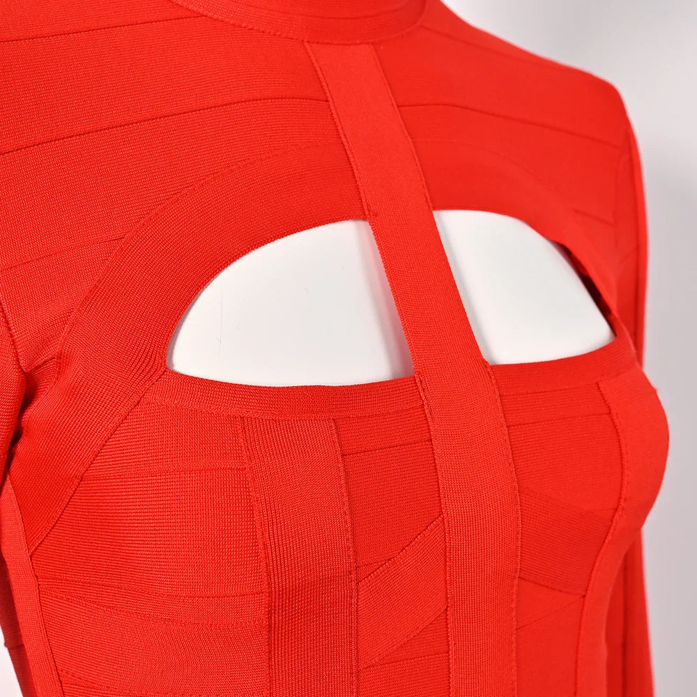 White High Neck Cut Out Midi Dress | Sleek Long Sleeve Bodycon