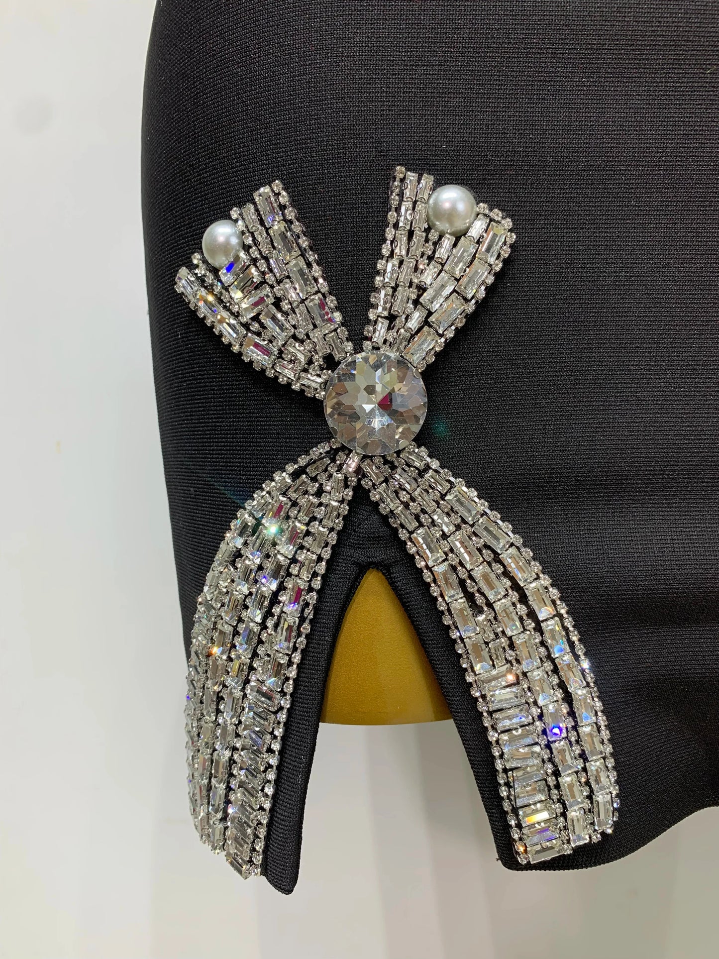 Black V-Neck Beading Bodycon Mini Dress