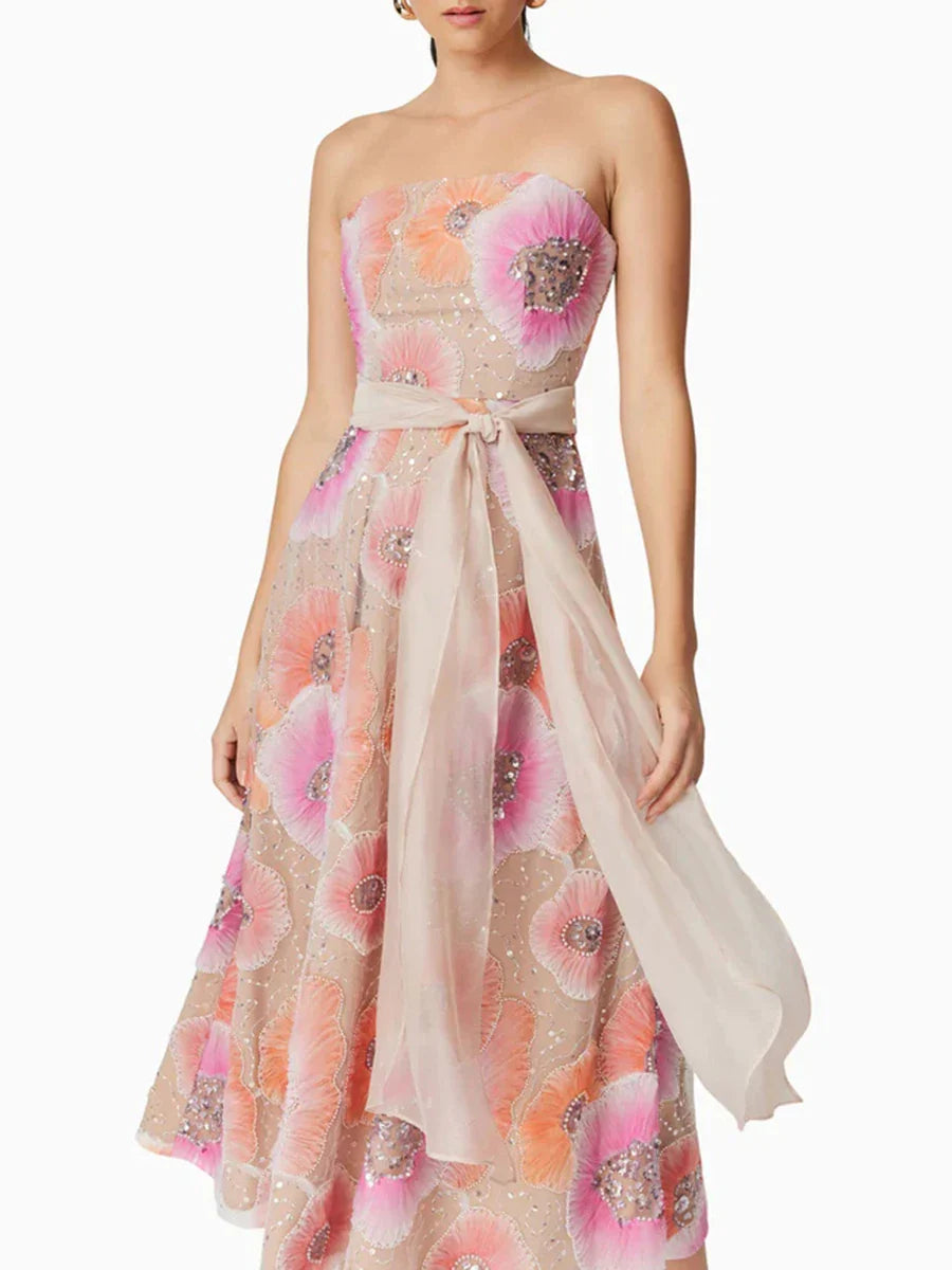 Vintage Strapless A-Line Knee-Length Dress | Orangepink