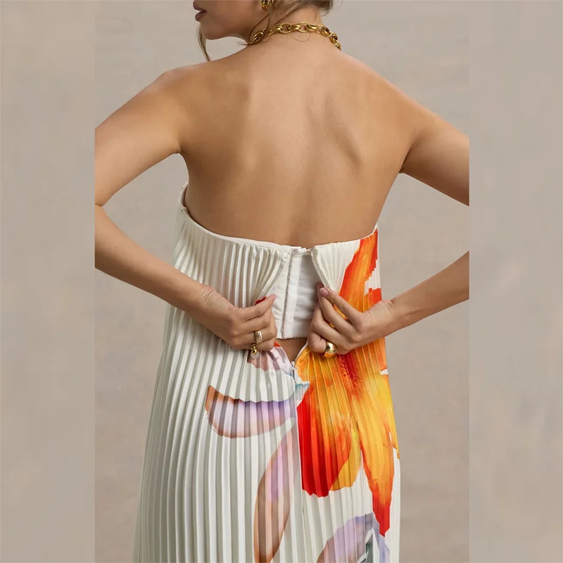 Strapless Floral Pleated Maxi Dress | Effortless Movement