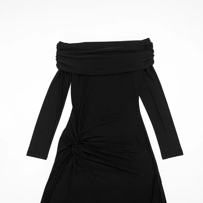 Black Off-Shoulder High Slit Maxi Dress