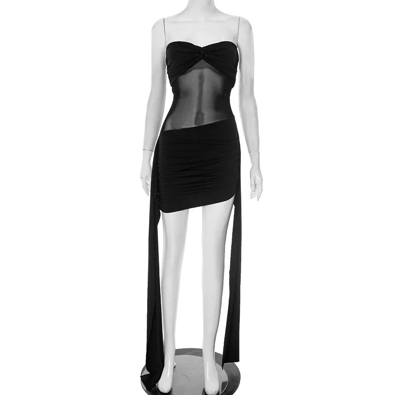 Strapless Mini Dress | High Slit Ruched Clubwear