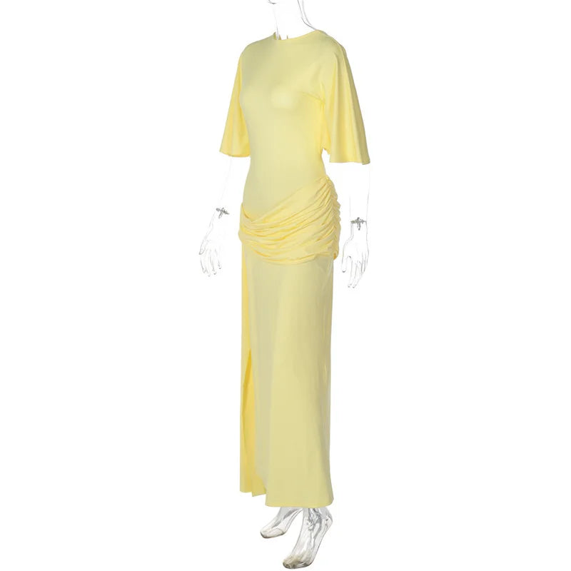 Ruched Yellow Maxi Dress | Draped Open Back Occasionwea