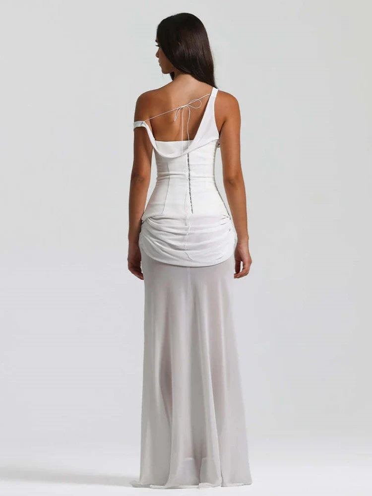 Mesh Corset Tie Up Long Dress