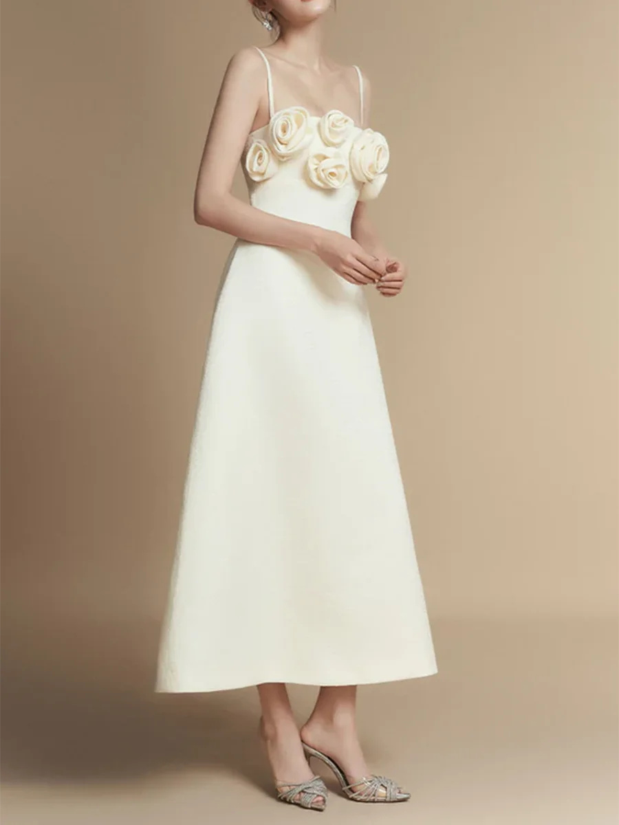 Apricot Strapless 3D Flower A-Line Maxi Dress