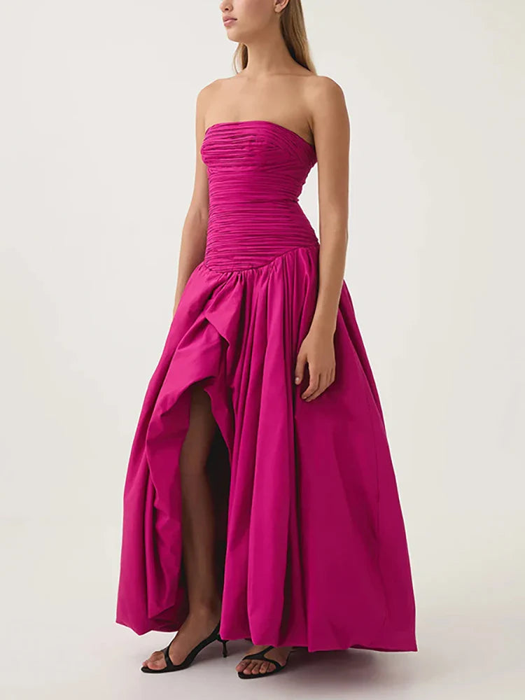 Printed Strapless Bubble Maxi Dress