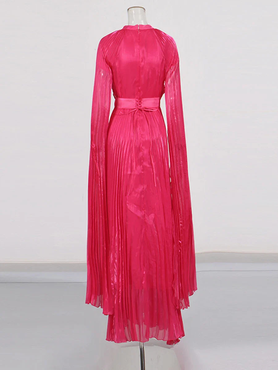 Rose & White Half High Collar A-Line Maxi Dress