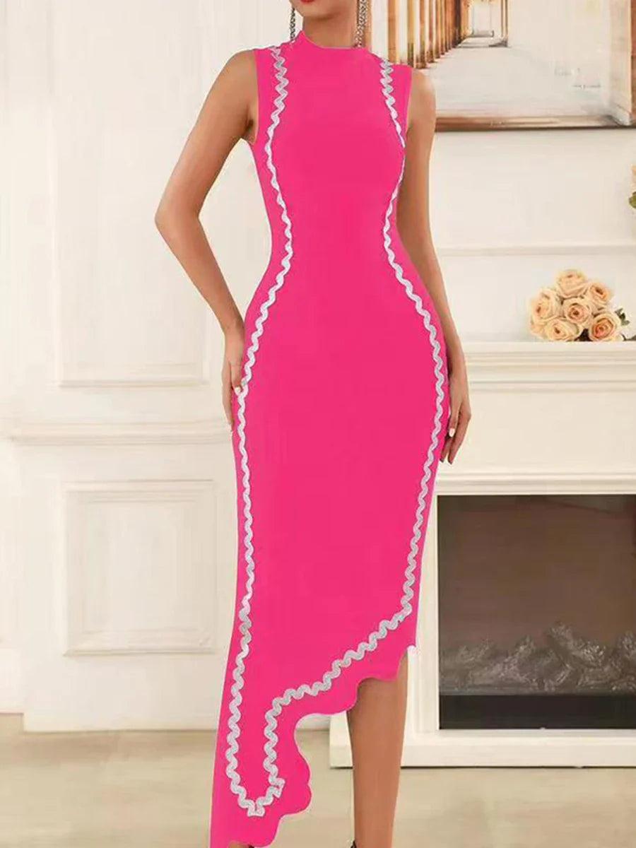 Irregular Hem Swirly Design Tank Midi Dress