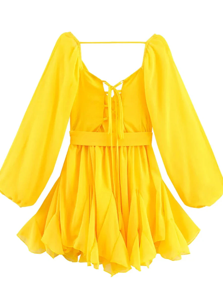 Yellow Ruffle Mini Dress | Long Sleeve A-Line for Summer Glow