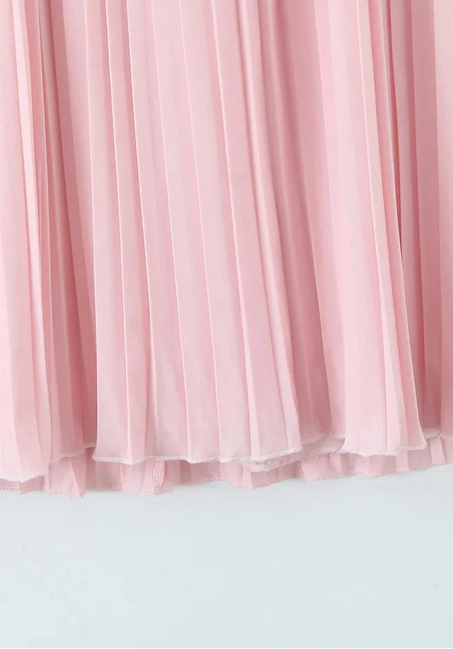 Pink Strapless Pleated Midi Dress with Sculpted Bodice