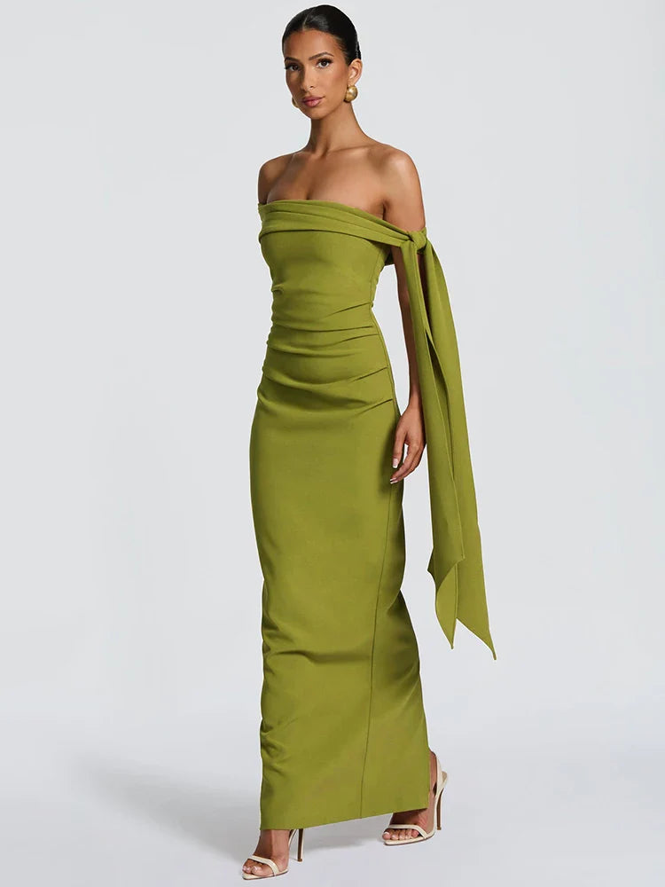 Off-shoulder Tie Up Maxi Dress