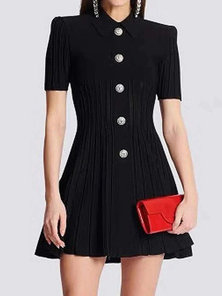 Short Sleeve Silver Button Mini Dress