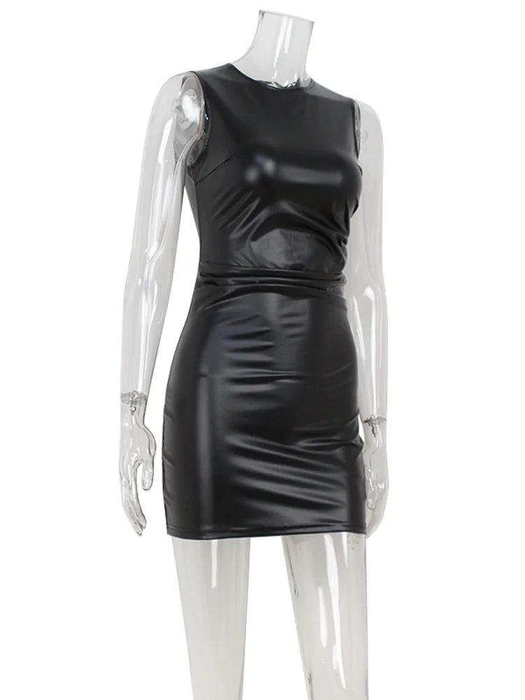 Black PU Leather Bodycon Mini Dress