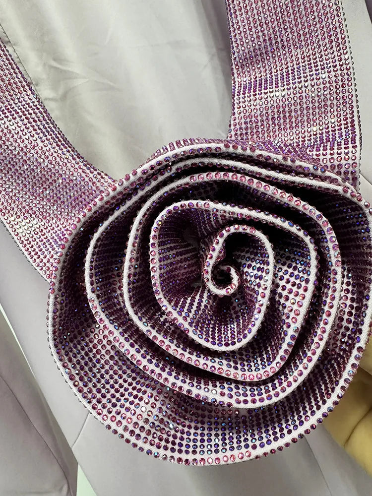 Light Purple Backless 3D Flower High Waist Evening Maxi Dres