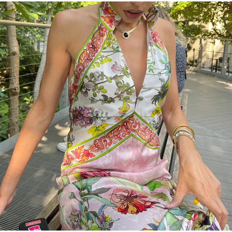 Floral Halter Backless Maxi Dress | Breezy Garden Party Style