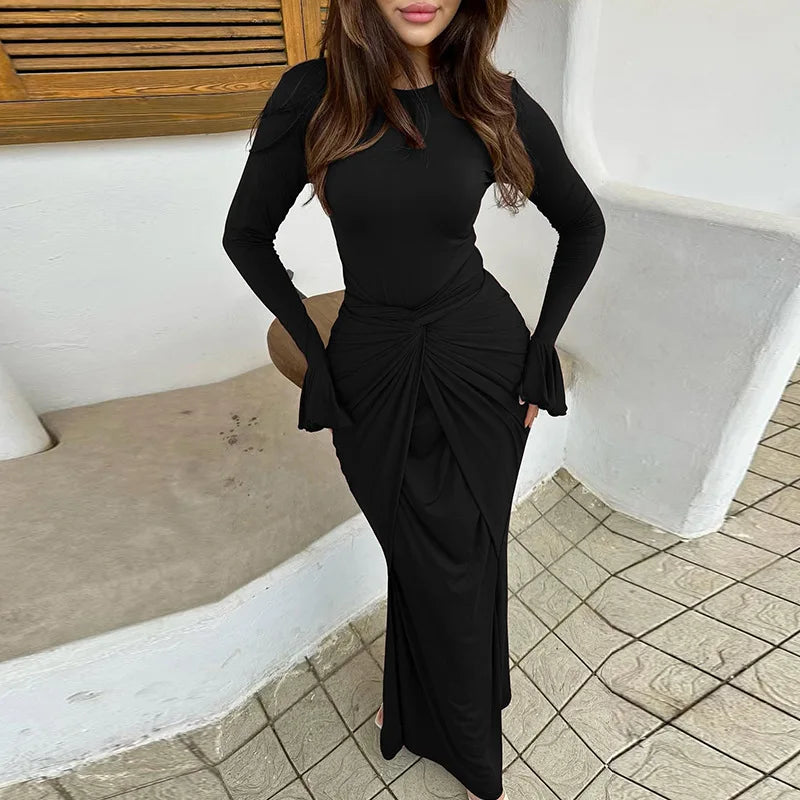 Chocolate Butterfly Sleeve Maxi Dress | Sculpted Pleat Waist