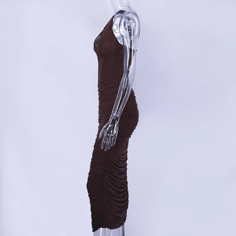 One-Shoulder Ruched Corset Midi Dress