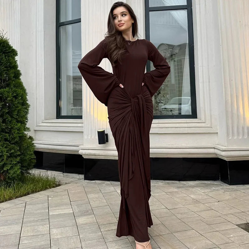 Ruched Long-Sleeve Maxi Dress