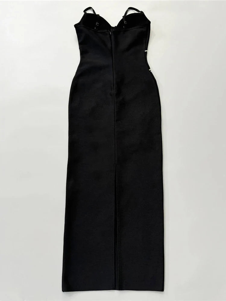 Black Crystal Bandage Mini Dress | Spaghetti Strap Bodycon
