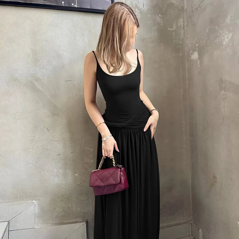 Sling Twisted Pleated Maxi Dress