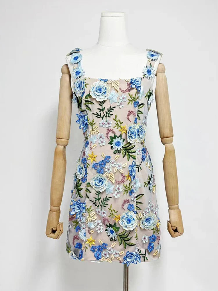 Floral dress on a mannequin against a white background