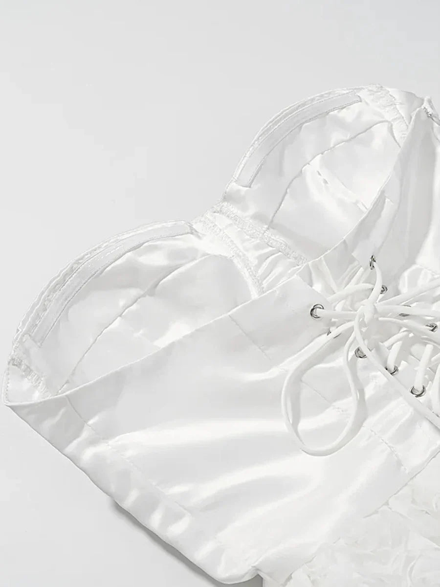 Solid Slimming Mini Dress - Spliced Appliques High Waist