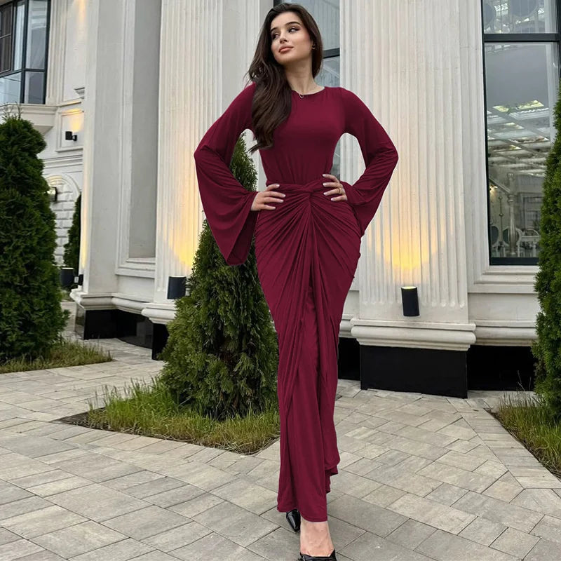 Ruched Long-Sleeve Maxi Dress