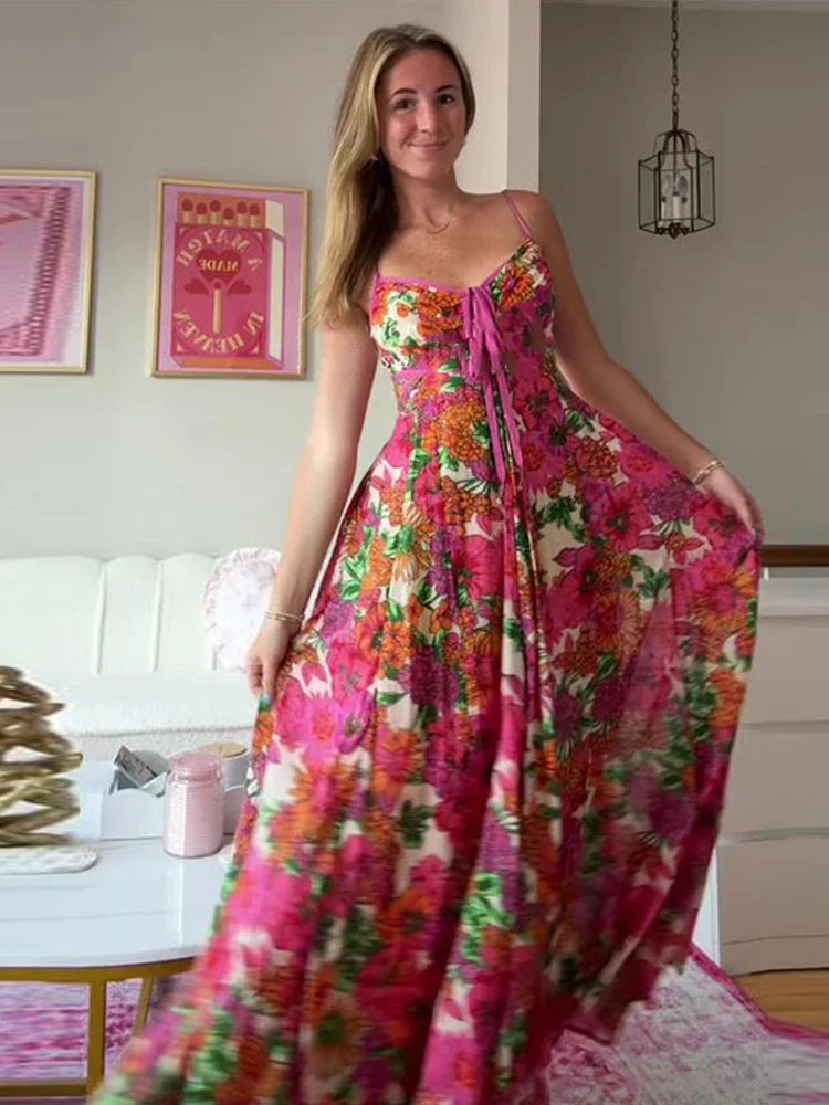 Floral Printed Sleeveless Maxi Dress – Elegant Summer Slip Dress