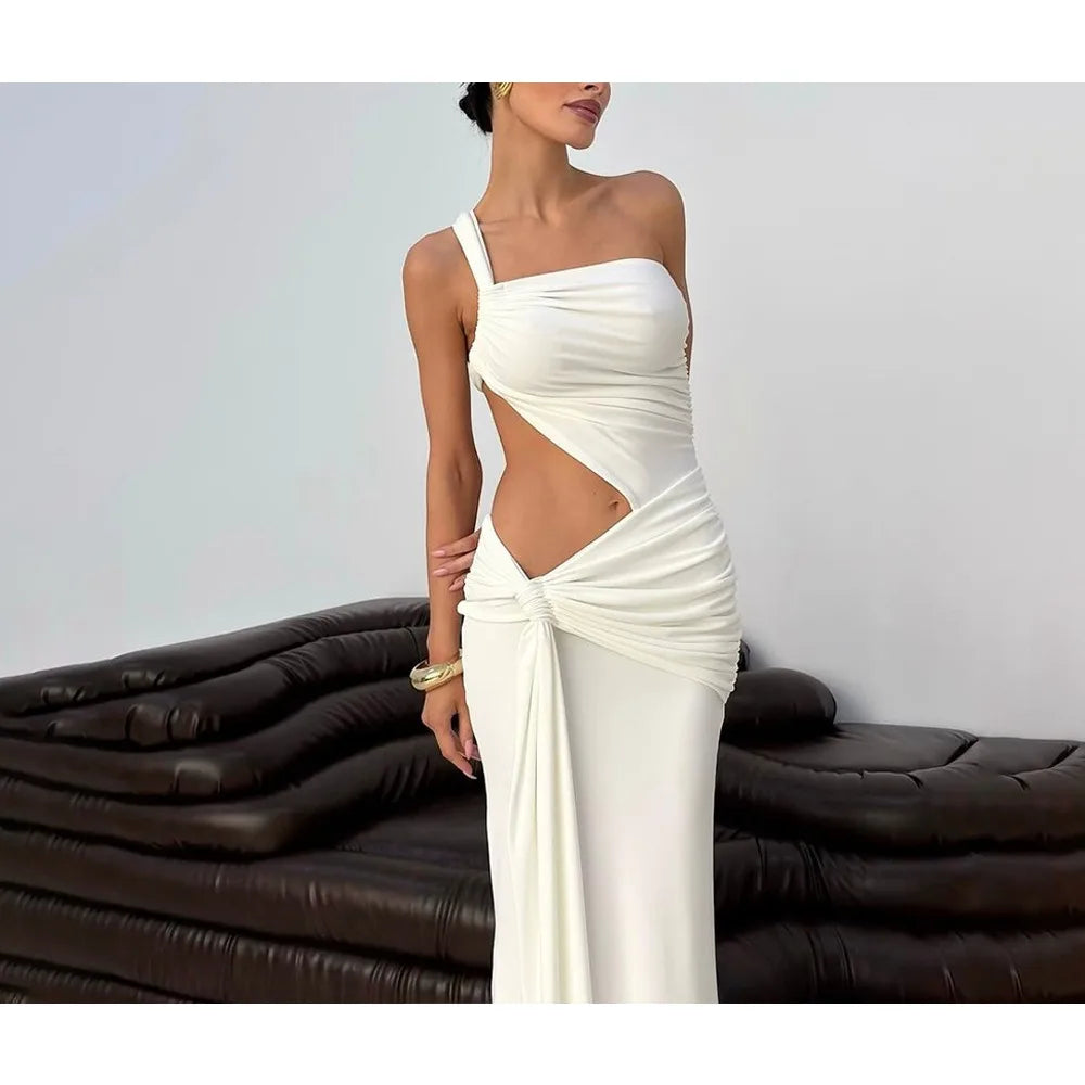 Neon Yellow Cut-Out Maxi Dress | Strapless Ruched Evening Look