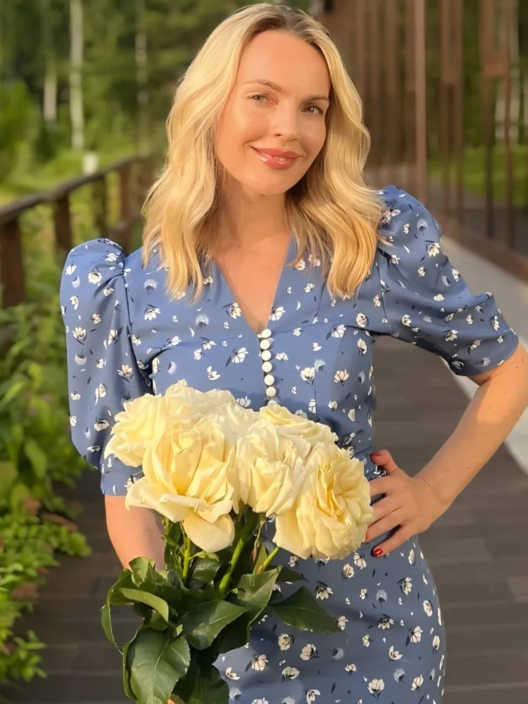 Half-Sleeve Polka Dot Midi Dress