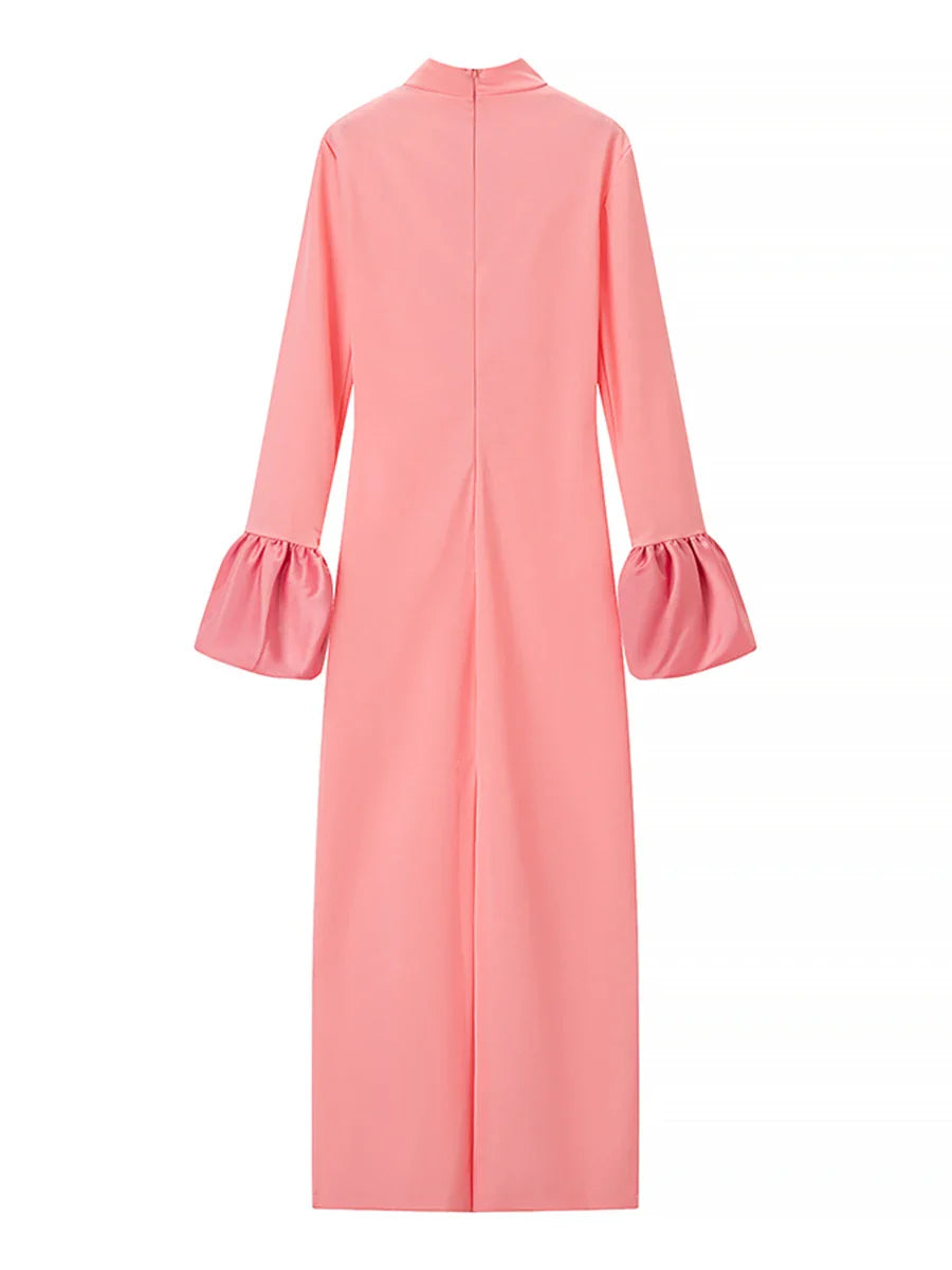 Pink Statement Sleeve Gown | Elegant High Neck Maxi Dress