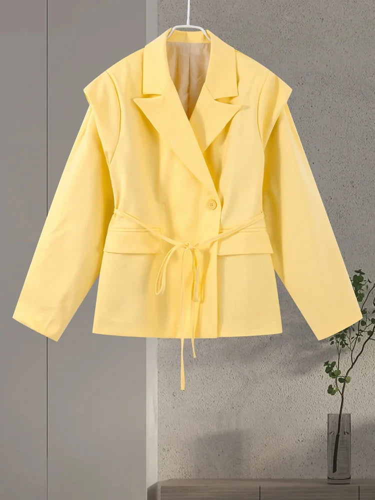 Oversized Blazer with Belted Waist – Light Cotton Blend