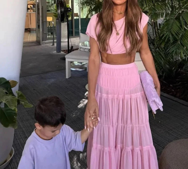 Pink Floral Crop Top & Maxi Skirt Set | Breezy Spring Edit