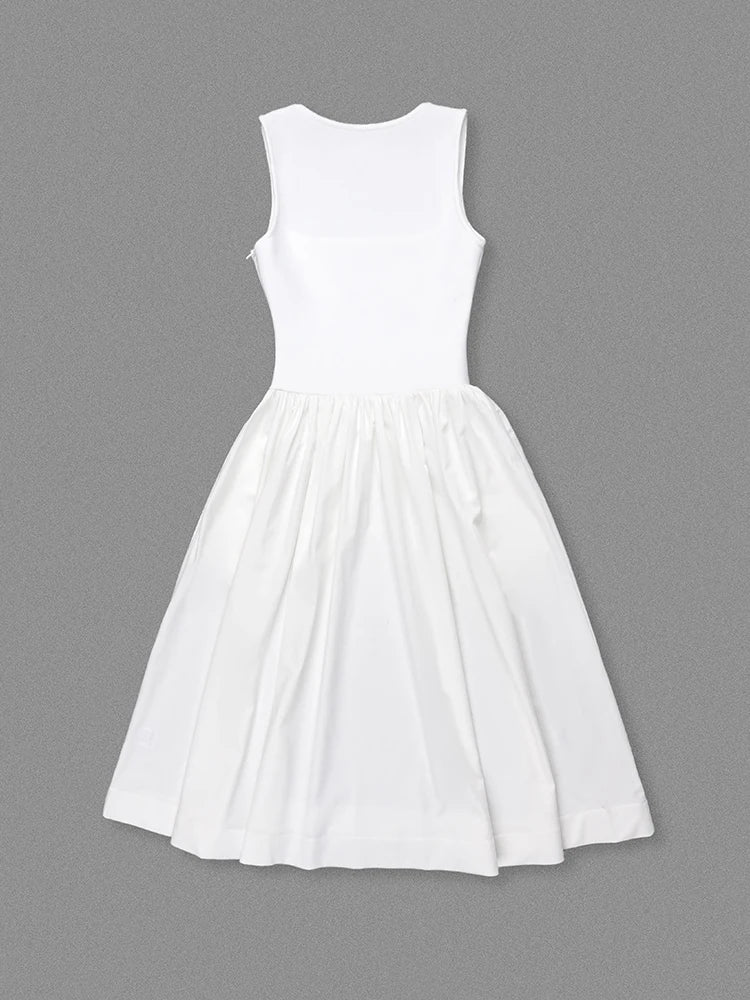 White Butterfly Beaded A-Line Dress – Square Neck Elegant Midi Dress