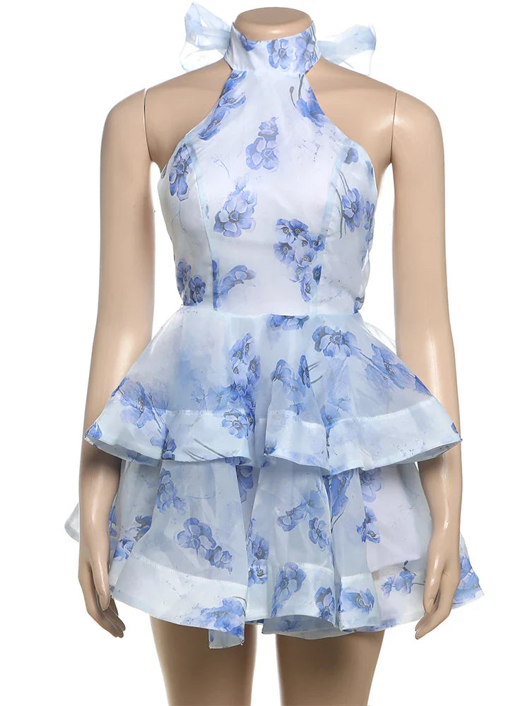 Halter Backless Double Hem Mini Dress