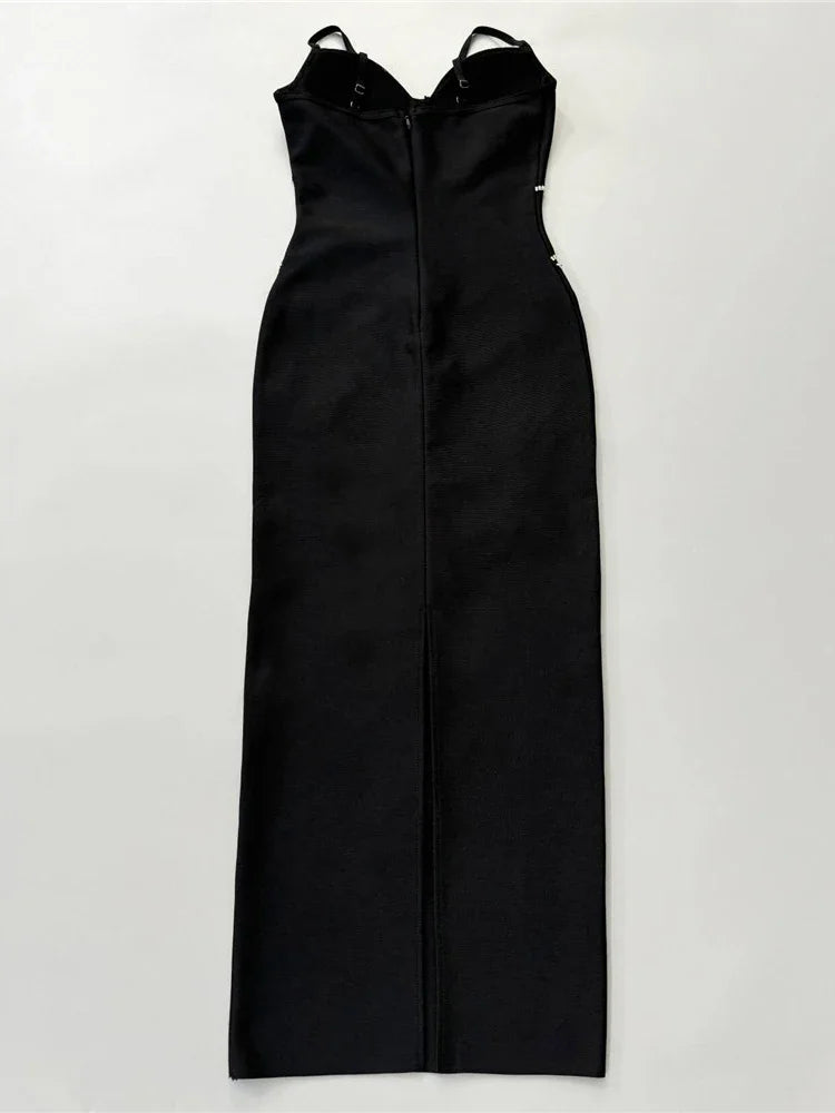 Black Crystal Bandage Mini Dress | Spaghetti Strap Bodycon
