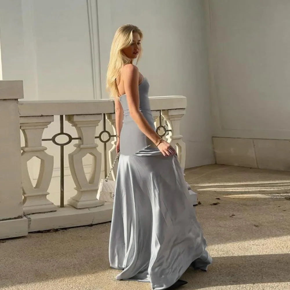 Strapless Grey A-Line Gown | Elegant Formal Evening Dress