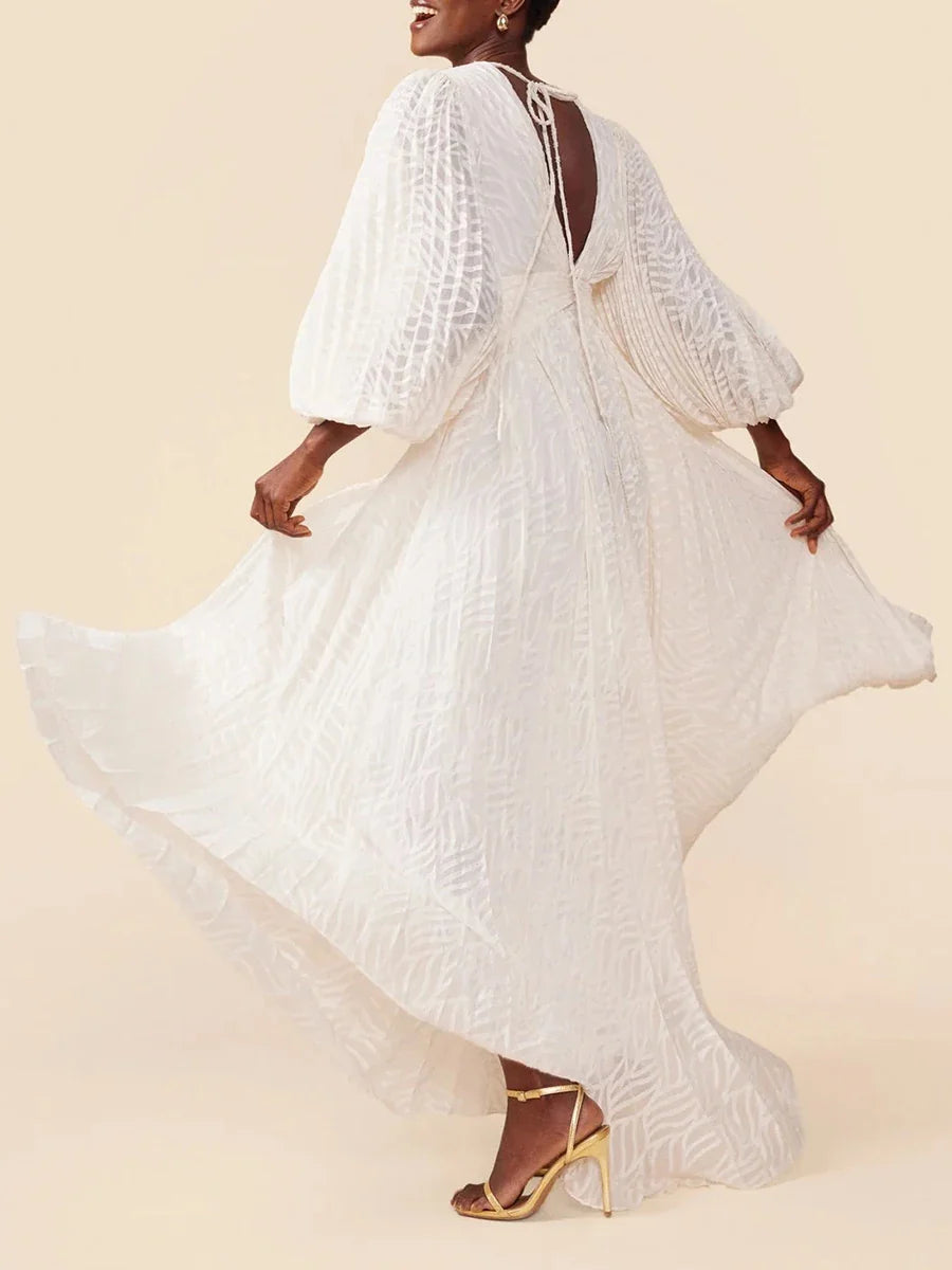 Women's O-Neck Lace-up A-Line Ankle-Length Dress