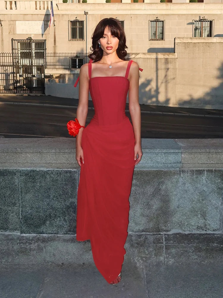 Tie Up Solid High Slit Folded Midi Dress