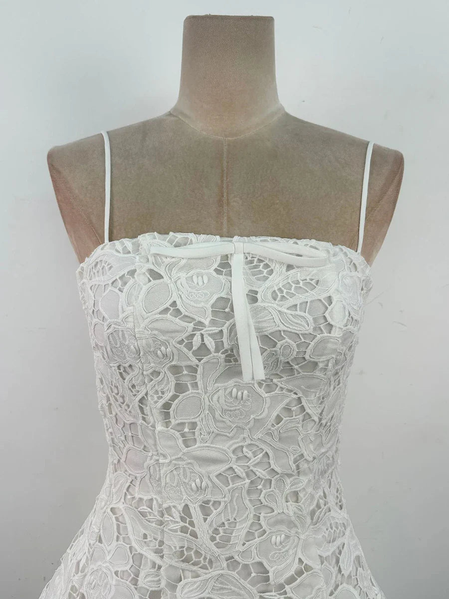 White Lace Strapless Mini Dress | Elegant Mesh Patchwork Look