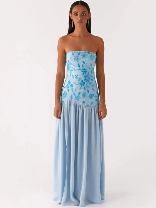 Off-Shoulder Split Print Maxi Dress