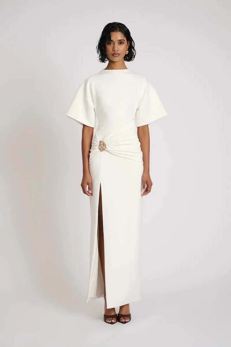 Ruched Side-Slit Maxi Dress | Sculpted Elegant Fit
